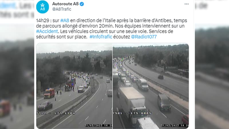 Un accident a eu lieu sur l'A8 ce vendedi, après la barrière d'Antibes.