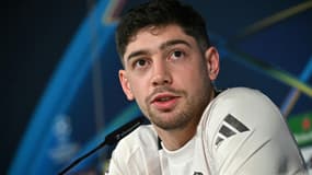 Federico Valverde en conférence de presse, à Madrid le 18 février 2025