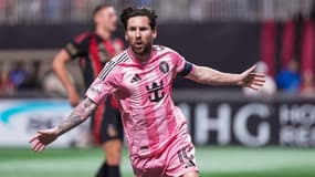 Lionel Messi célèbre son but lors du match Atlanta-Inter Miami (1-2, MLS), le 16 mars 2025