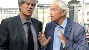 Stéphane Le Foll (g), alors ministre de l'Agriculture, et le maire du Mans, Jean-Claude Boulard, le 28 septembre 2014 au Mans