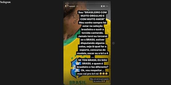 Le message de Neymar sur Instagram contre les Brésiliens qui supportent l'Argentine