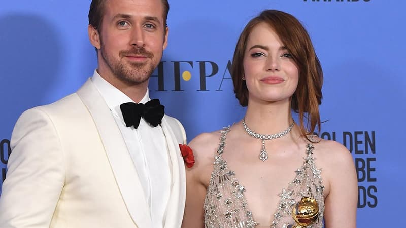 Ryan Gosling et Emma Stone lors de la cérémonie des Golden Globes le 8 janvier 2017.