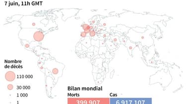 Nombre de morts liés au coronavirus officiellement annoncés par pays, au 7 juin à 11h GMT