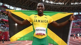 Hansle Parchment, champion olympique du 110 mètres haies lors des Jeux de Tokyo, le 5 août 2021.