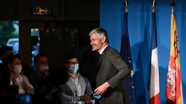 Laurent Wauquiez, réélu président de la région Auvergne-Rhône-Alpes au 2e tour des régionales, le 27 juin 2021 à Lyon