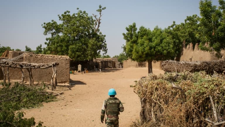 Un Casque bleu à Ogossagou au centre du Mali, le 5 novembre 2021 PHOTO D'ILLUSTRATION