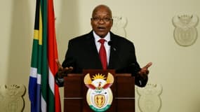 Le président sud-africain Jacob Zuma, annonçant sa démission au cours d'une conférence de presse le 14 février 2018 à Pretoria.