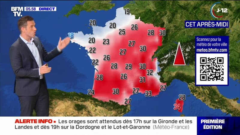 Regarder la vidéo Des orages dans le Nord et en Nouvelle-Aquitaine, et du soleil, avec des températures comprises entre 18°C et 34°C... La météo de ce mardi 18 juin