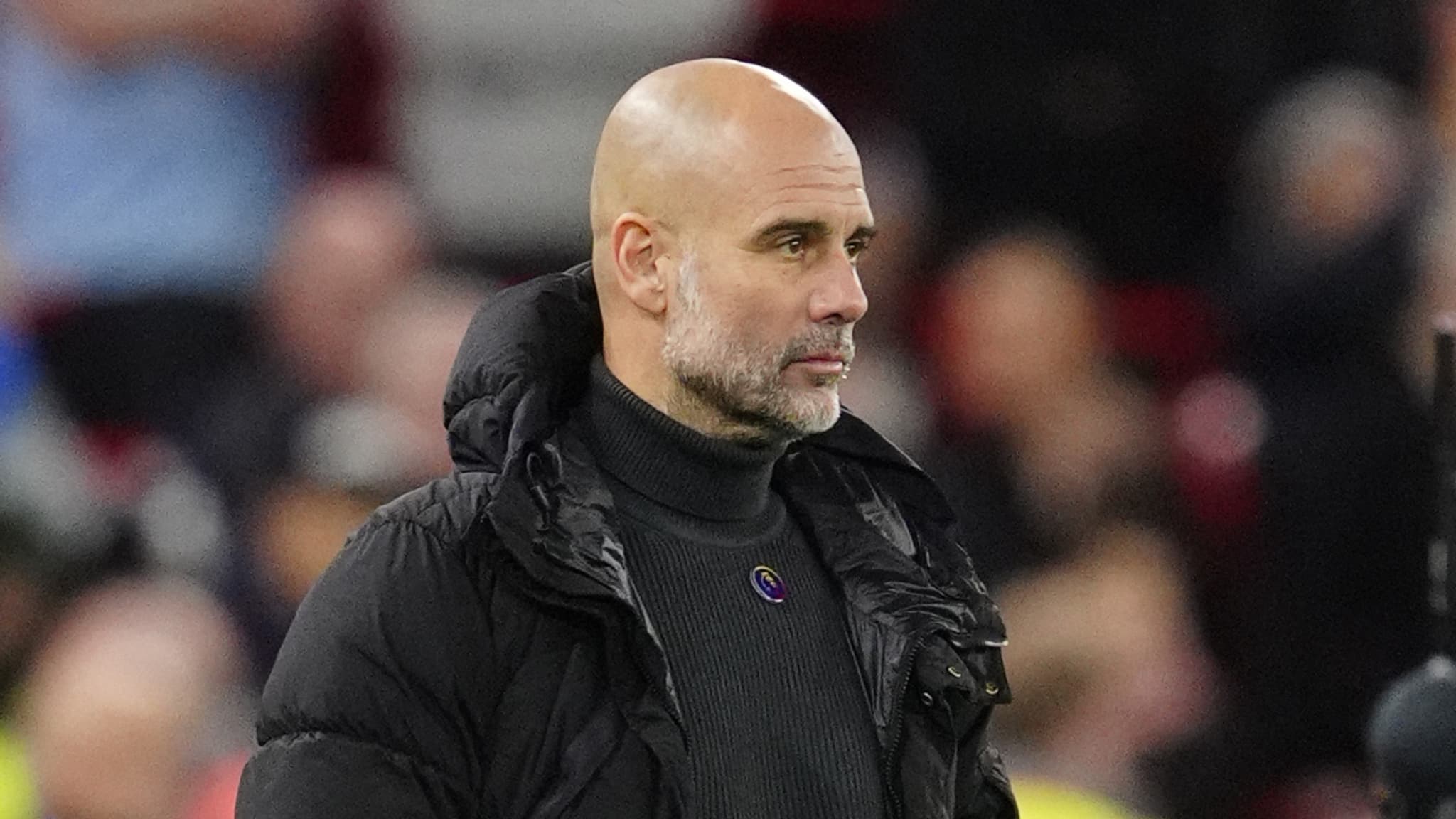 Pep Guardiola pensif pendant le match de Manchester City contre Liverpool, le 1er décembre 2024 Pep Guardiola pensif pendant le match de Manchester City contre Liverpool, le 1er décembre 2024