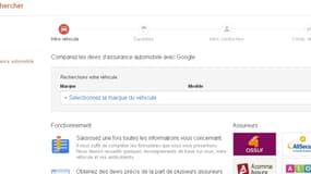 La page d'accueil du comparateur d'assurance auto de Google;