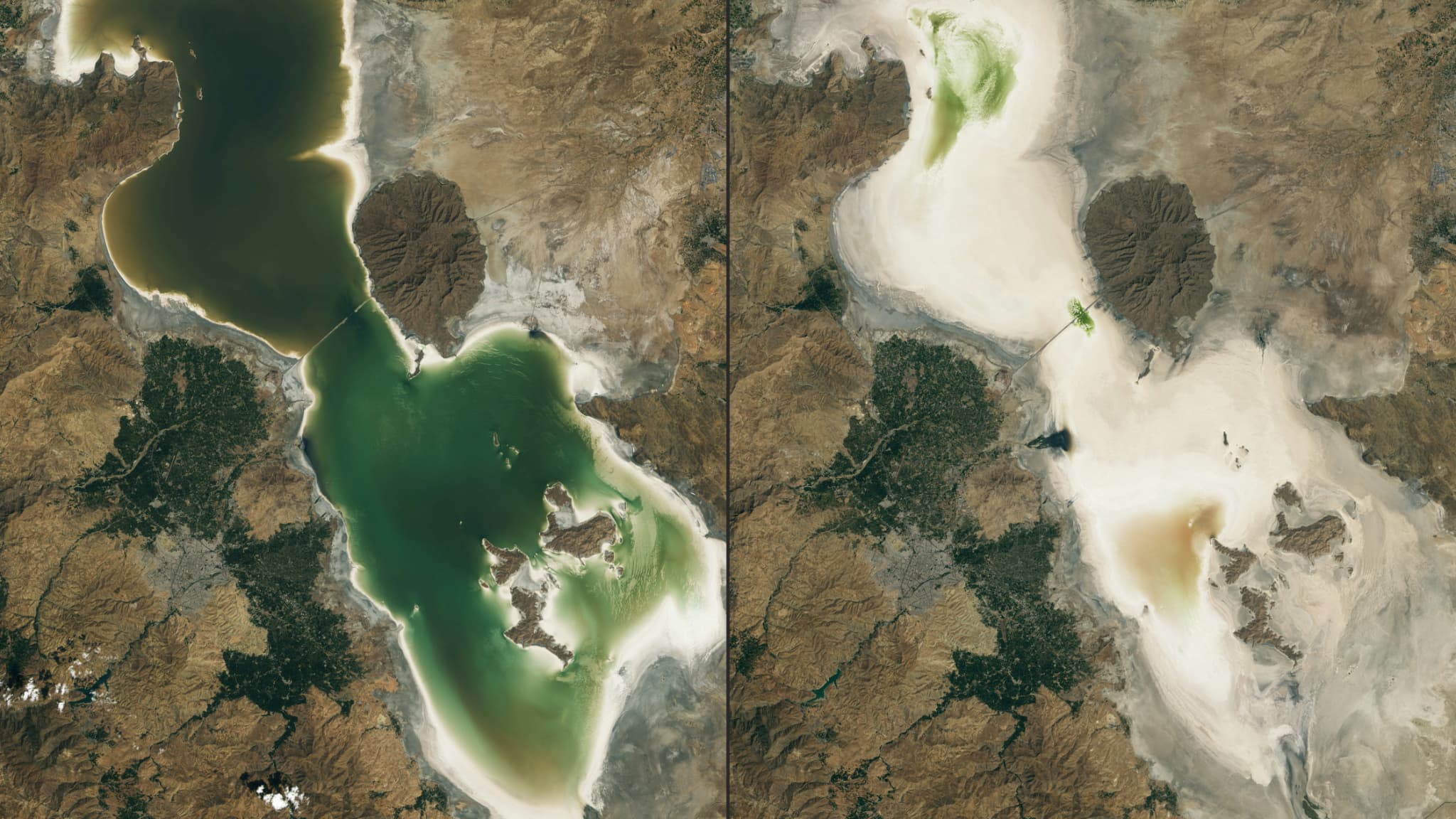 Evolution du lac d'Ourmia en Iran entre 2020 et 2023 Evolution du lac d'Ourmia en Iran entre 2020 et 2023