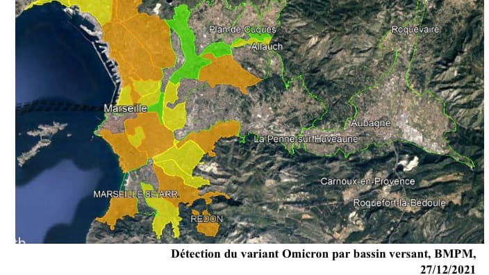 Carte montrant la présence du variant Omicron à Marseille le 27 décembre 2021 Carte montrant la présence du variant Omicron à Marseille le 27 décembre 2021