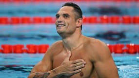 Florent Manaudou après sa médaille de bronze aux Jeux olympiques de Paris sur 50m nage libre, le 02/08/2024