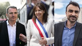 Eric Piolle à Valence le 26 septembre 2022, Anne Hidalgo à Paris le 8 juin 2024 et Gregory Doucet à Lyon le 27 novembre 2019