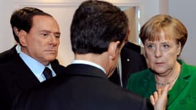 Silvio Berlusconi, Nicolas Sarkozy et Angela Merkel au G20 le 3 novembre 2011.