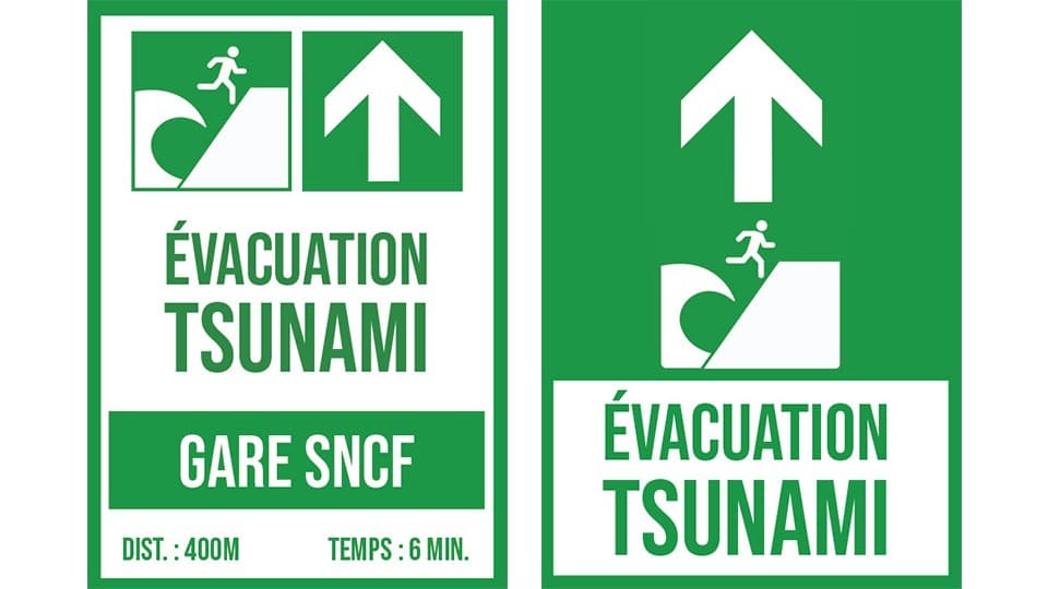 Signalétique d'évacuation liée aux risques de tsunami à Cannes