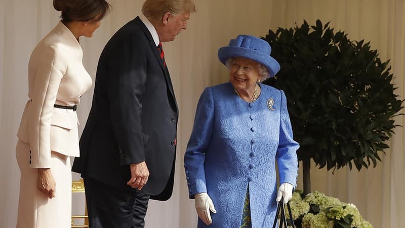 Le président Trump et son épouse Melania rencontrant la reine d'Angleterre le 13 juillet au château de Windsor.