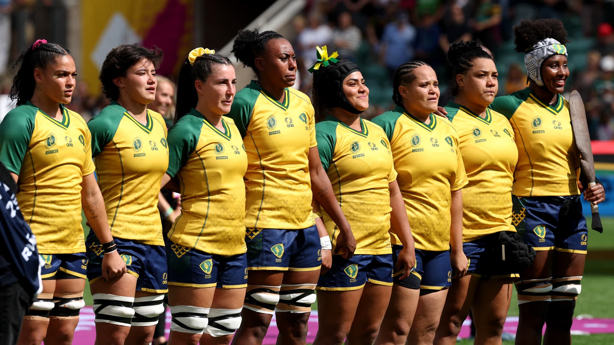 La fierté des joueuses brésiliennes à l’approche de leur premier match de Coupe du monde de rugby, le 24 août 2025.