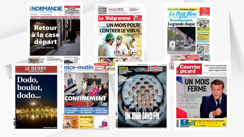 Les unes des journaux du 29 octobre 2020, au lendemain des annonces d'Emmanuel Macron sur le confinement.