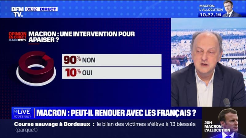 Selon un sondage Elabe pour BFMTV, 90% des Français pensent que la prise de parole d'Emmanuel Macron ne va pas apaiser les tensions