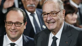 François Hollande et Jacques Chirac le 21 novembre 2014 au musée du Quai Branly à Paris.
