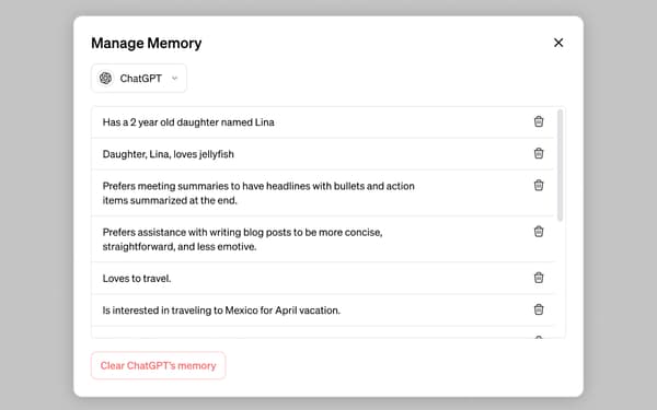 L'option "Memory with ChatGPT"