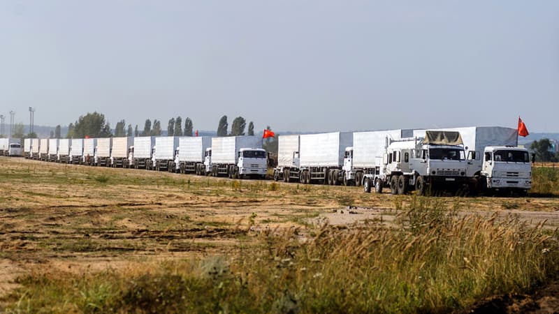 Les camions du convoi humanitaire russe à destination de l'Ukraine, le 13 août 2014.