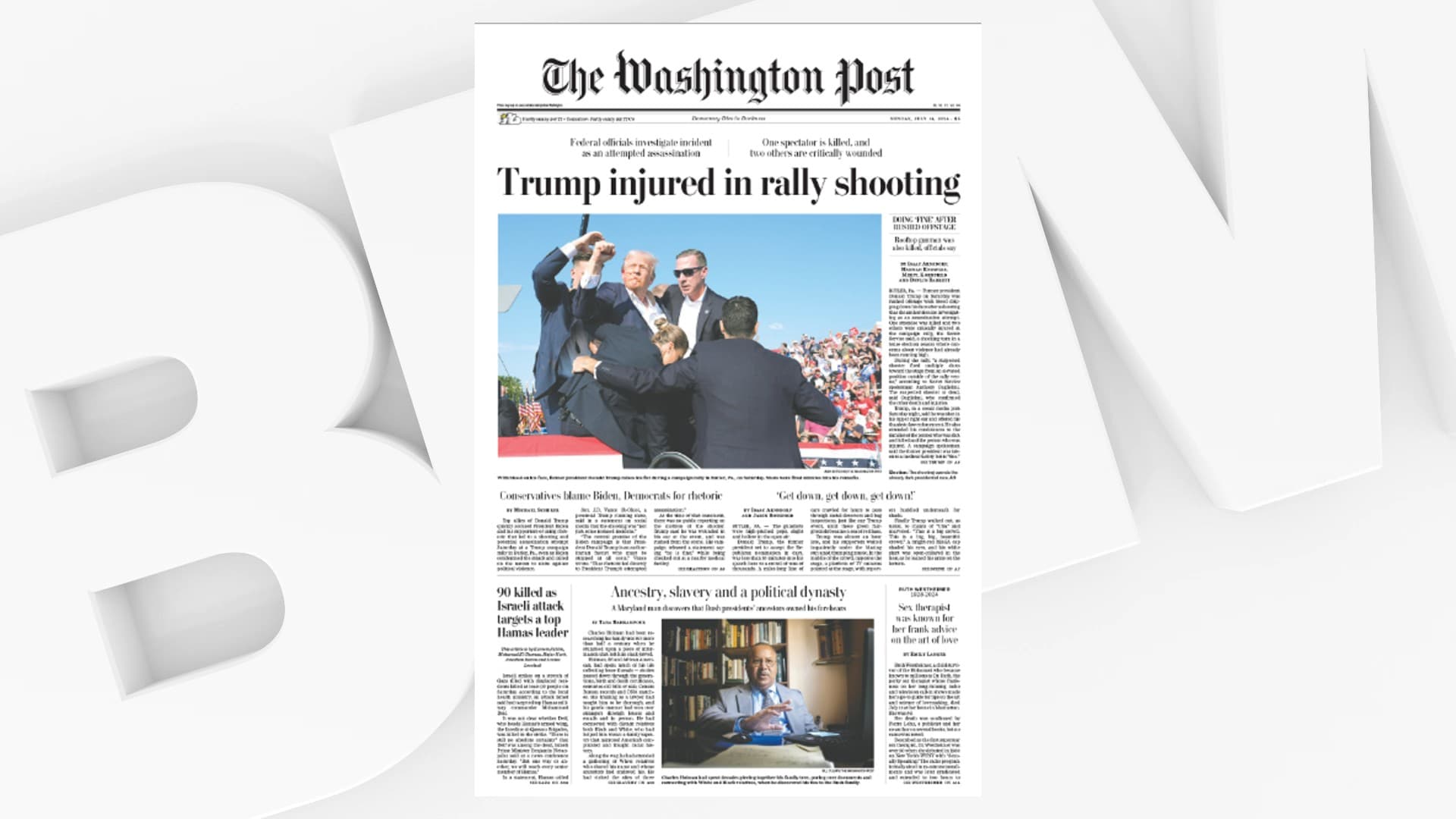 Les une du Washington Post du 14 juillet 2024, après la tentative d'assassinat contre Donald Trump. © BFMTV
