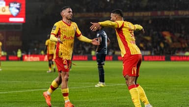 Ruben Aguilar célèbre son but avec Matthieu Udol lors de la 20e journée de Ligue 1 entre Lens et Le Havre, le 30 janvier 2026