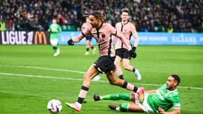 Bradley Barcola lors de Saint-Etienne-PSG (1-6, L1), le 29 mars 2025
