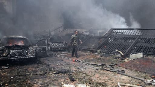 Le centre-ville de Damas, après un attentat-suicide meurtrier, le 8 avril 2013.
