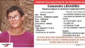 Appel à témoins après la disparition de Cassandra Lecadieu, le 6 septembre 2019 à Lille