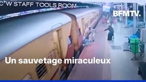 Inde: une femme sauvée in extremis par un policier après avoir glissé en tenant de monter dans un train en marche 