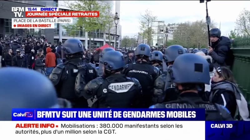 Réforme des retraites: la dispersion de la place de la Bastille à Paris continue, BFMTV suit une unité de gendarmes mobiles