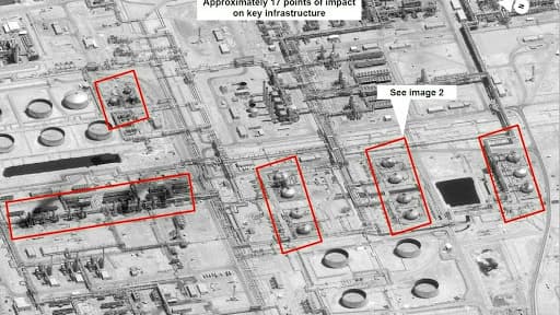 Les infrastructures impactées sur le site d'Abqaïq vues par satellite. 