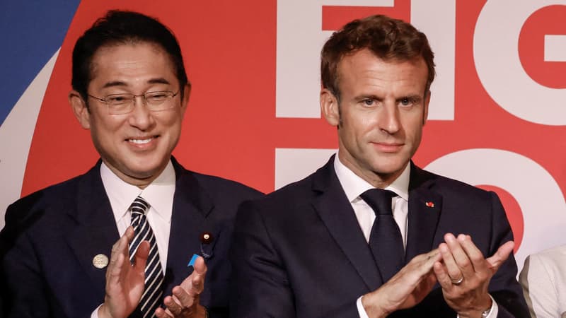 Fumio Kishida, le premier ministre japonais, et Emmanuel Macron le 21 septembre 2022