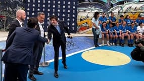 Pablo Longoria lors de l'inauguration d'un City Stade aux couleurs de l'OM, le 7 avril 2025