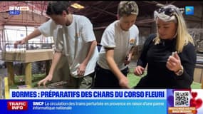 Bormes-les-Mimosas: les chars en préparation pour le corso fleuri