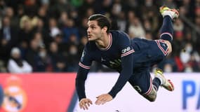 L'attaquant argentin Mauro Icardi avec le Paris SG contre Lille en Ligue 1 le 29 octobre 2021 au Parc des Princes à Paris