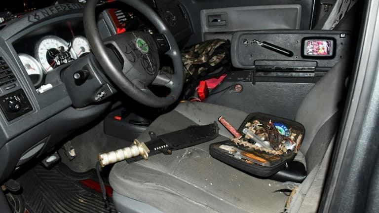 L'intérieur du véhicule du militant suprémaciste blanc arrêté le 13 septembre 2021, près du Congrès à Washington.