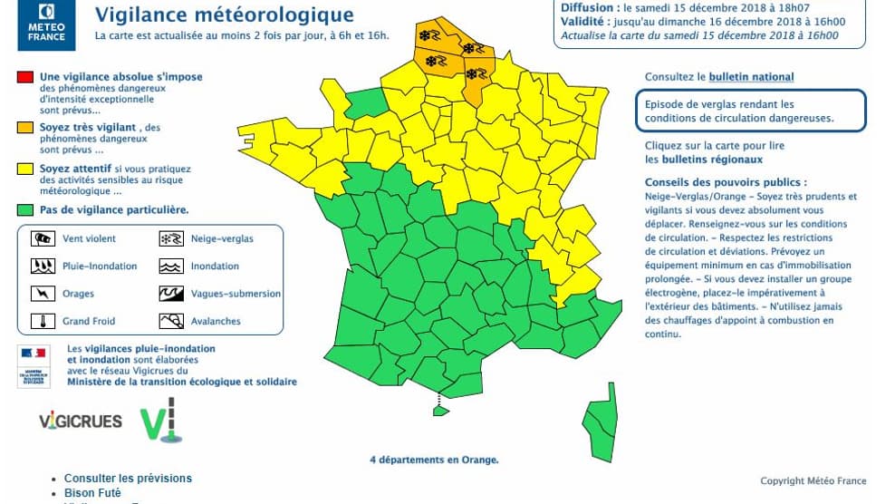 Les départements concernés par l'alerte