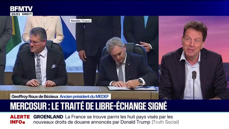 Signature du Mercosur: pour Geoffroy Roux de Bézieux, ancien président du MEDEF, "ce traité est bon pour l'économie française"