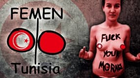 Amina, la première Femen de Tunisie, posant seins nus pour le mouvement féministe.