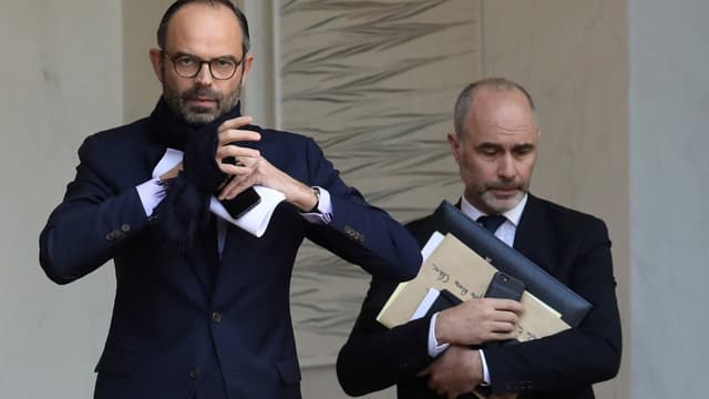 L'ancien Premier ministre Edouard Philippe aux côtés de son ami et ancien conseiller Gilles Boyer à l'Elysée en 2018.