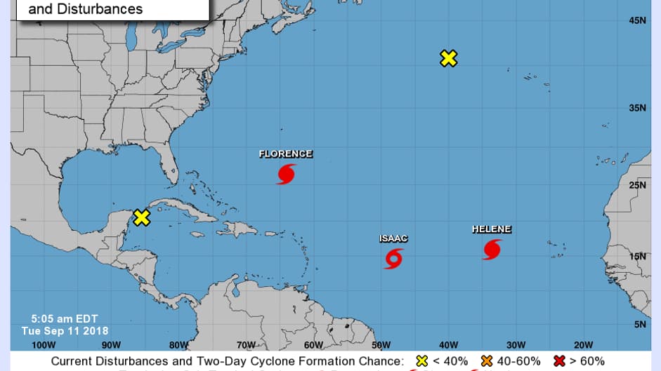 Les deux cyclones et la tempête tropicale traversant l'Atlantique. Les deux cyclones et la tempête tropicale traversant l'Atlantique.