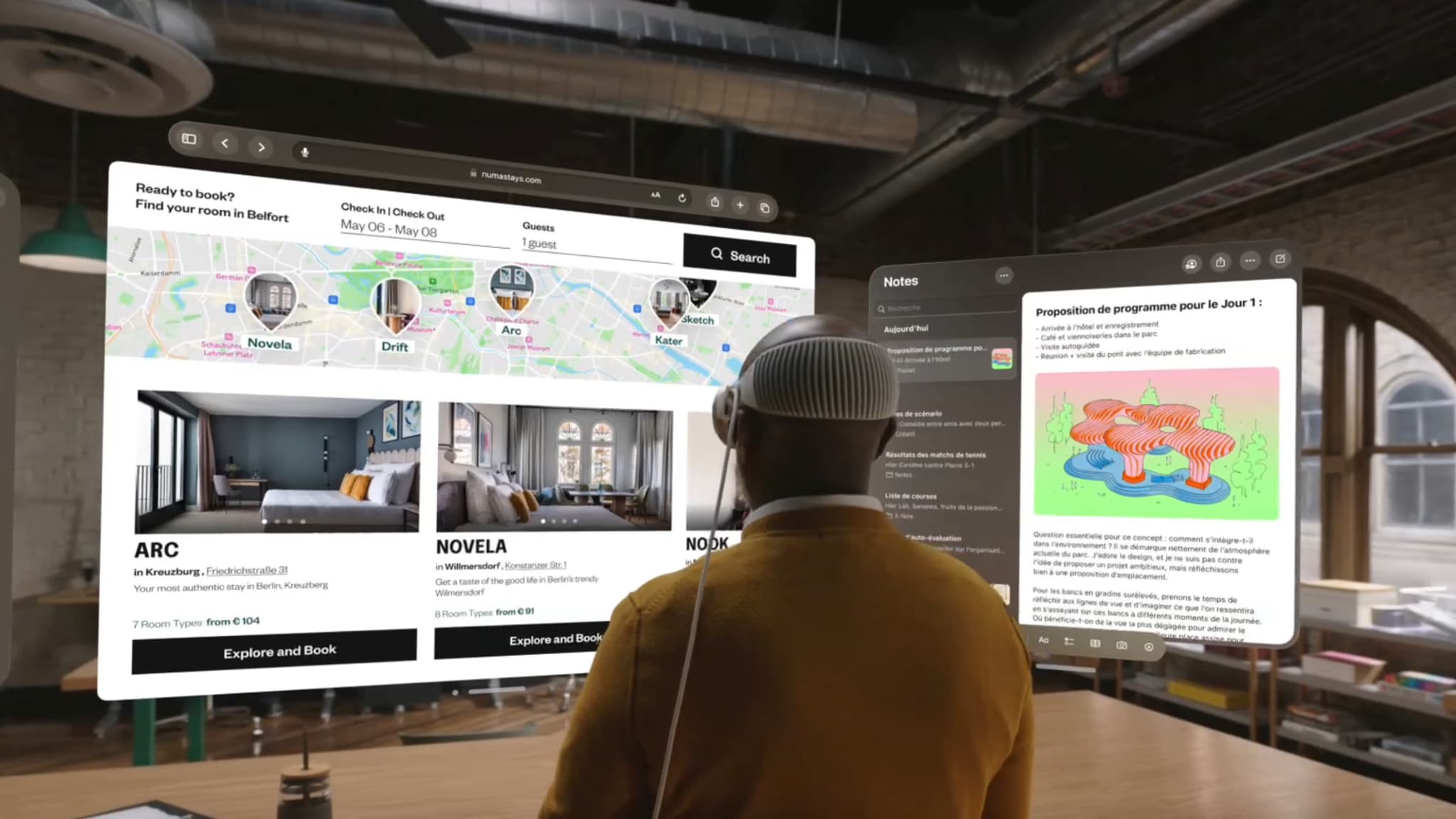 Apple Vision Pro permet d'ouvrir plusieurs fenêtres pour étendre sa zone de travail Apple Vision Pro permet d'ouvrir plusieurs fenêtres pour étendre sa zone de travail