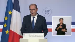 Le Premier ministre Jean Castex tient un point presse à l'issue du séminaire de rentrée du gouvernement, le 8 septembre 2021.