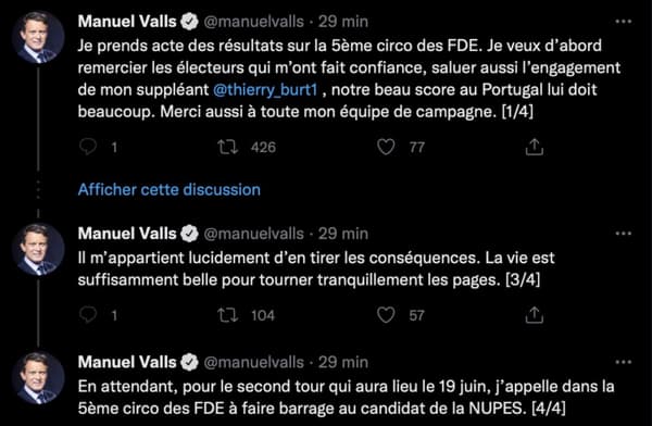 Message de Manuel Valls avant de supprimer son compte Twitter