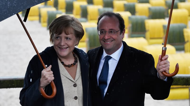 Angela Merkel et François Hollande le 9 mai 2014 à Binz, en Allemagne, sur les bord de la mer Baltique.