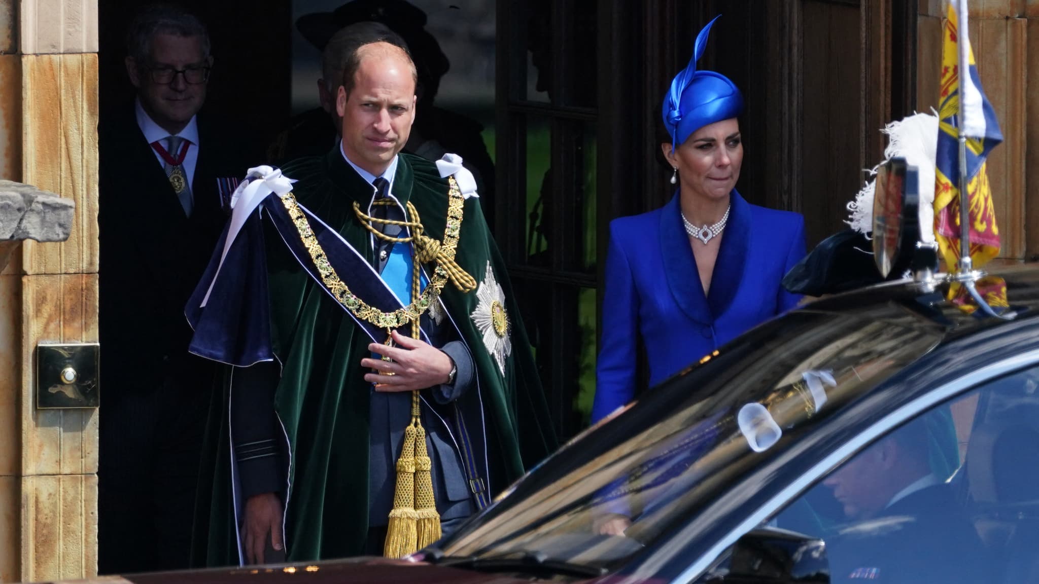 Le prince et la princesse de Galles au couronnement écossais de Charles III le 5 juillet 2023 à Edimbourg. Le prince et la princesse de Galles au couronnement écossais de Charles III le 5 juillet 2023 à Edimbourg.